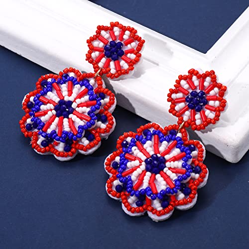 Statement Beaded Drop Earrings for Women Layered Bead Dangle Earrings - color: red blue white
