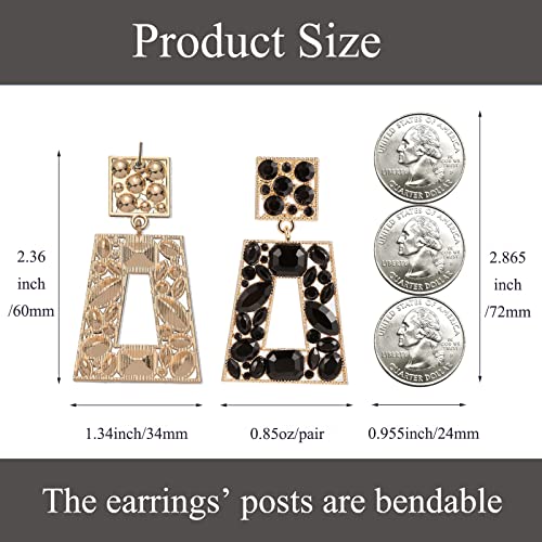 Rhinestone Rectangle Statement Earrings Colorful Crystal Geometric Drop Dangle Earrings for Women Prom Party - color: black