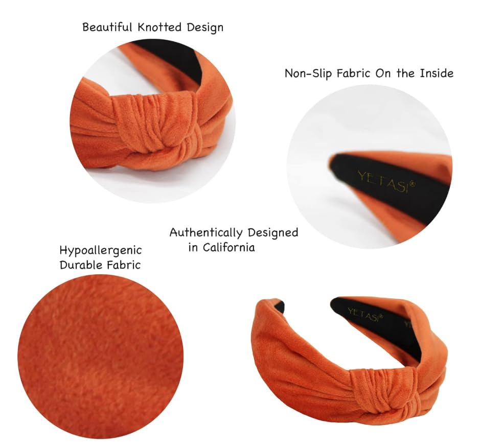 Velvet Orange Knotted Headband for Women, Year-round Stylish Chunky 2.5" Hair Accessory, All-Day Wear Adjustable Top Knot Head Band for Girls, Stylish Fashion Hairband - color: 2.5 Orange