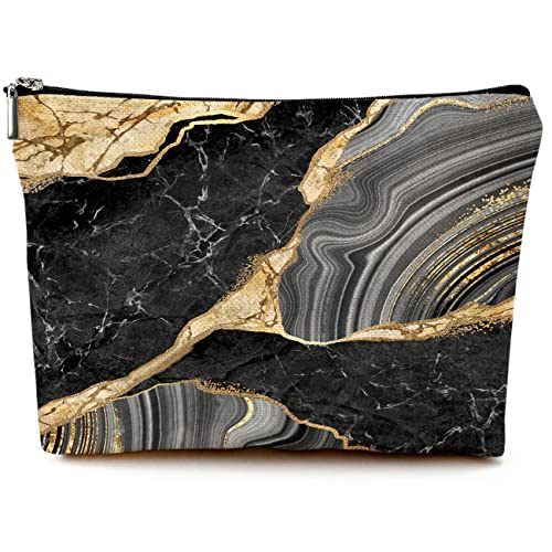 Cute Makeup Bag for Purse Canvas Waterproof Funny Cosmetic Bags for Women Zipper Travel Toiletry Pouch-Black Marble Makeup Bags - color: Black Marble Makeup Bags