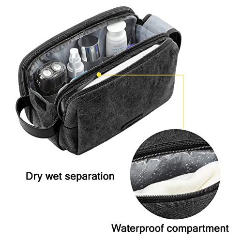 BAGSMART Toiletry Bag for Men, Canvas Travel Toiletry Organizer Dopp Kit Water-resistant Shaving Bag for Toiletries Accessories,Black-Medium - color: Black, size: Medium
