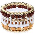 XIANNVXI 7pc Heishi Clay Bead Bracelets for Women Gold Plated Beaded Bohemian Stackable 6.8In Stretch Bracelets Elastic Layering Friendship Jewelry Boho Gift Set - color: Light Brown