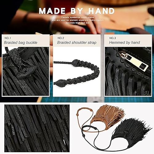 Tassel Shoulder Bag Vintage & Stylish Women PU Leather Bohemian Fringed Crossbody Shoulder Hobo Fringe bag - color: Brown-7.5x6.7in