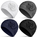 JenPen 4 Pcs Cotton Chemo Headwear for Women Turban Soft Cancer Head Scarf Hats Beanie Elastic Hair Wraps - color: Solid Color