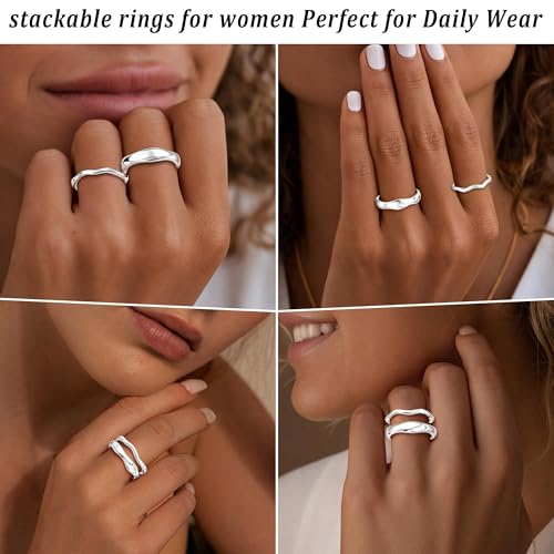 Gold Rings for Women Men Non Tarnish, Waterproof Chunky 14K Gold Plated Dainty Stackable Rings Trendy Statement Pinky Thumb Rings Engagement Eternity Wedding Band Ring Stacking Gold Jewelry Size 3 4 5 6 7 8 9 10 11 - color: Silver, size: 6.5