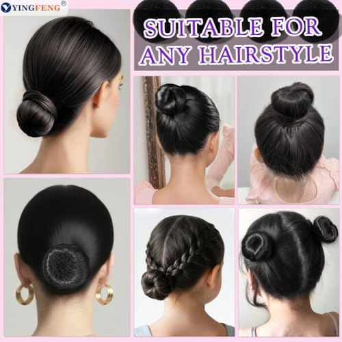 YINGFENG 134 Pcs Black Hair Bun Maker Kit for Kids Small - 4 Hair Donuts for Buns, 20 Hair Nets for Buns, 100 U Shaped Bobby Pins, 10 Hair Bands, for Girls, Ballet Dance, Hair Accessories for Women - color: black, size: Small