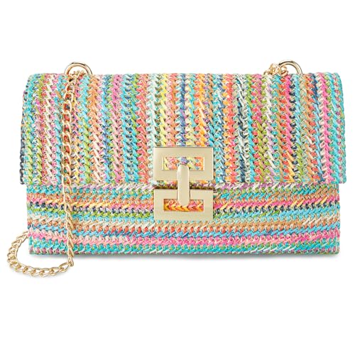Gets Straw Clutch Purse for Women, Woven Beach Bag Summer Corssbody Purse Small Rattan Shoulder Bag for Travel | Hand-woven - color: Multi-colored 2