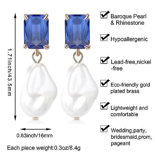 Fashion Pearl Drop Earrings for Women With Crystal - Rhinestone Statement Earrings with Pearl Dangling Studs - Large White Baroque Pearl Earrings for Bridesmaid Wedding Party Birthday Holiday - color: Dark Blue