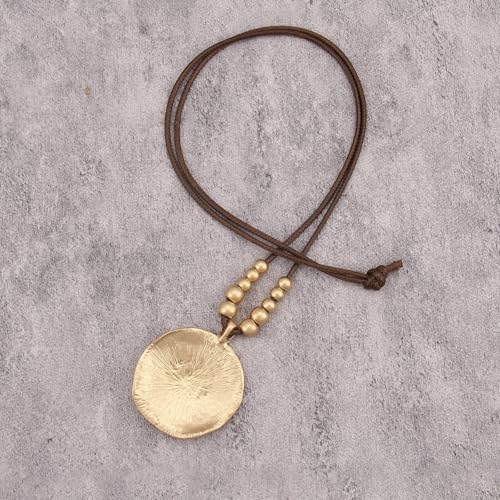 Bohemian Necklaces for Women Long Leather Necklace with Large Pendant Chunky Boho Hippie Jewelry Pendant Chocker Necklace - style: Bohemian