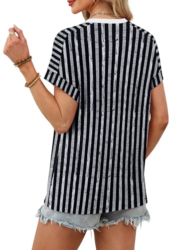 WIHOLL Womens Tops Short Sleeve Shirts Summer Outfits 2026 Spring Dressy Casual Clothes Clothing - color: Black Stripes, size: XX-Large