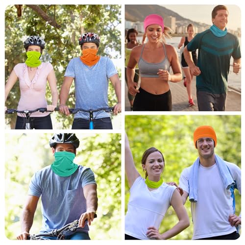 Geyoga 6 Pieces Summer UV Protection Cooling Neck Gaiter Face Clothing Neck Gaiter Mask Scarf Sunscreen Breathable Bandana - color: Fluorescent Color