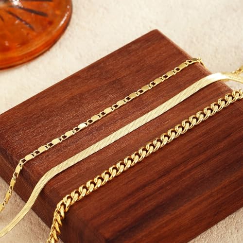 2/3 PCS Gold Anklets for Women Waterproof Cuban Link Anklet Beaded Bracelets Stackable Bracelets 14K Gold Plated Custom Jewelry Gifts Non Tarnish Lightweight - style: Gold Anklet 06