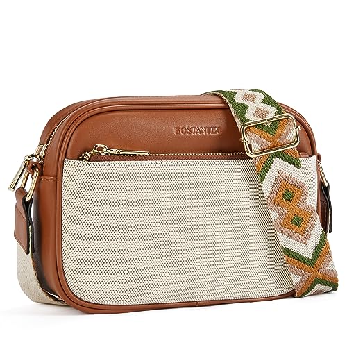 BOSTANTEN Quilted Crossbody Bags for Women Vegan Leather Purses Shoulder Handbags with Wide Strap - color: Pattern&brown