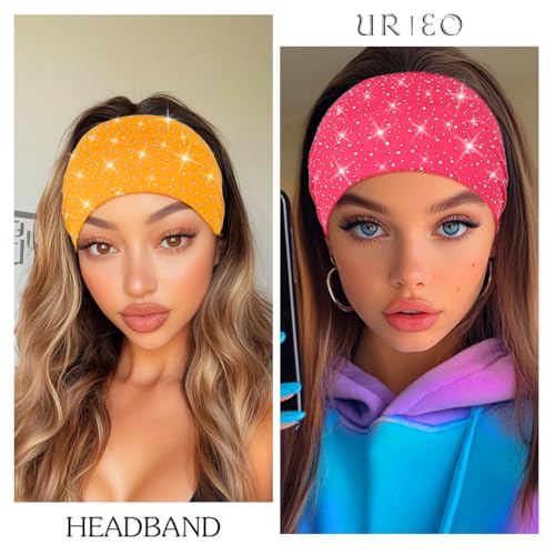 Urieo Rhinestones Headband Wide Glitter Headbands for Women (Pink) - color: Pink
