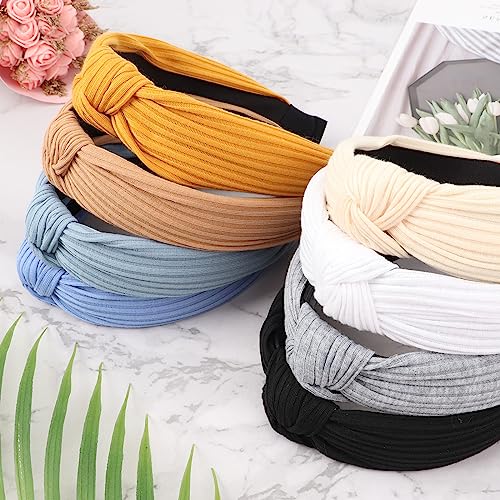 DRESHOW 8 Pack Knotted Headbands for Women Wide Turban Headband Yoga Exercise Ribbing Hair Hoop Hair Bands Accessories - color: 8 Pack Plastic Hair Hoop C