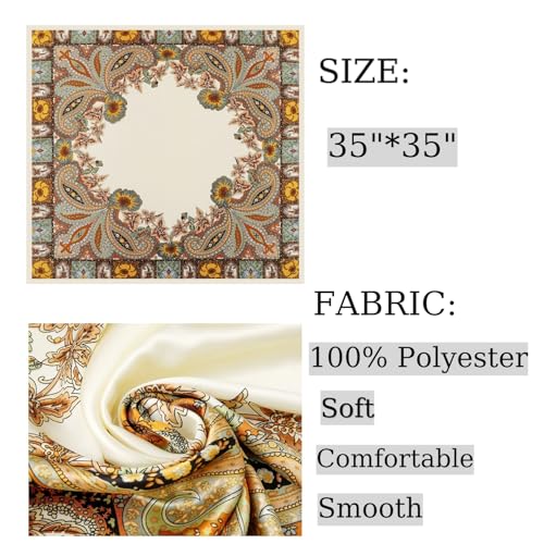 Large Square Head Satin Scarf Silk Feeling Hair Scarf 35"Head Scarves Bandana for Women Headscarfs for Women's Hair - color: C1-beige