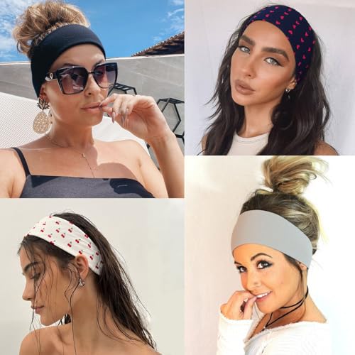 6 PCS Heart Cherry Print Headbands for Women Non Slip Soft Elastic Wide Headband Fashion Yoga Workout Hair Accessories - color: Cherry Print