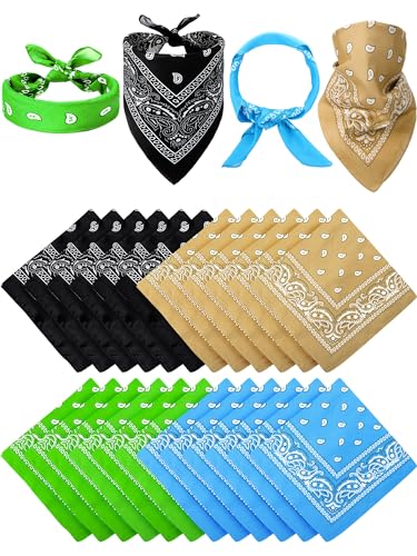 Unittype 36 Pieces Paisley Bandana Cowboy Bandanas Sports Novelty Headband Square Scarf Outdoor for Western Party Costume - color: Lake Blue,light Green Beige,black, style: Simple Style