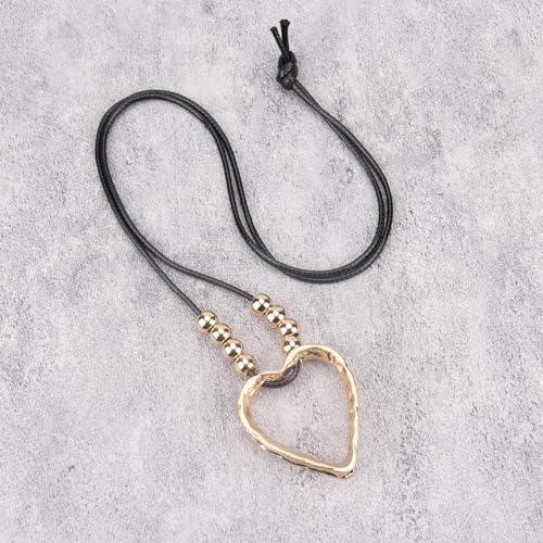 Bohemian Women's Leather Long Pendant Necklace Sweater necklace Adjustable Retro Woven Handmade Jewelry - color: Gold Love Bead