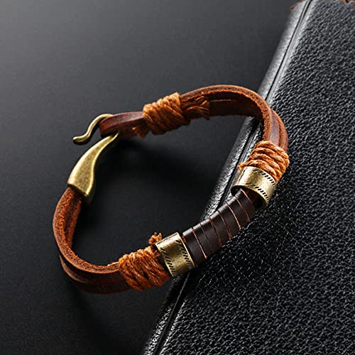 Mens Genuine Leather Bracelet - Handmade Adjustable Leather Cuff Bracelet punk Style leather wrap Wristband for Men - color: E-BROWN BRONZE