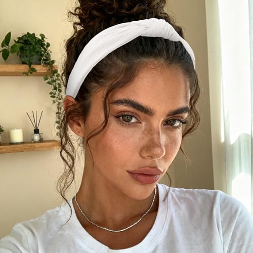 YISSION Wide Knotted Headbands for Women Non Slip Head Band White Headband Fashion Top Knot Hairband Hair Accessories for Women Girls - color: White