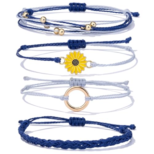Sunflower Friendship Bracelets Boho Stackable String Bracelets Cute Trendy Gifts for Teen Girls Women - color: Navy Blue