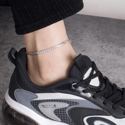 Dankadi 925 Sterling Silver Anklets Bracelet Women/Men Waterproof Simple Durable Chopin Chain/Cuban Link/Figaro/Box/Twist Rope Chain For Beach Foot Jewelry Gift - color: 4MM Blade Chain, size: 27cm
