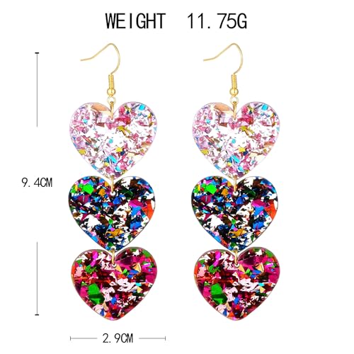 Colorful Shiny Love Heart Dangle Earrings Handmade Lightweight Glitter Acrylic Heart Shaped Hoop Earrings for Women Lovers Valentine's Day Mothers Day Party Jewelry Gifts - style: StyleD