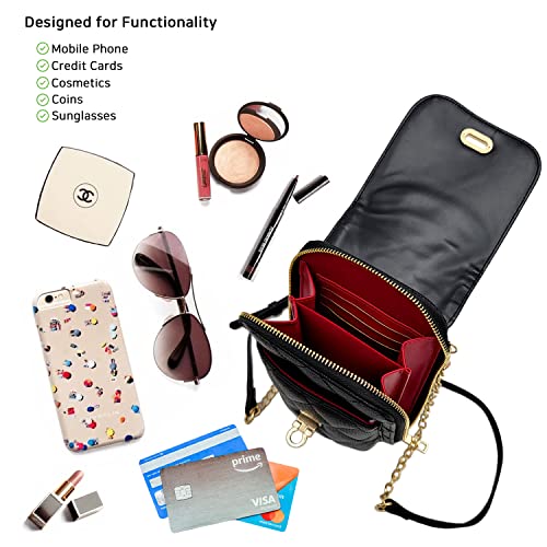 Phone Crossbody Bags for Women Small Vegan Leather Mini Shoulder Wallet Card Quilted Purse - color: D - Black