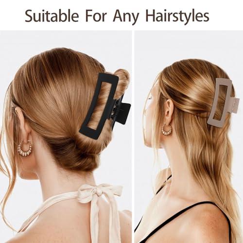 5 Inch XL Hair Clips, Strong Hold Oversized Non-slip Square Clips for Thick Long Curly Hair - 6 Colors, Matte Jumbo Gift Set - color: Brown