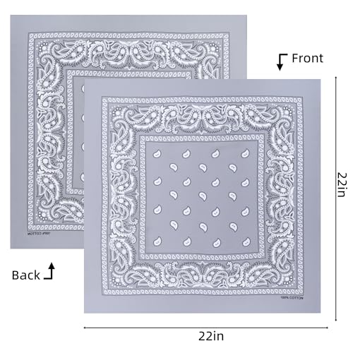 Raylarnia 8 PCS 100% Cotton Bandanas, 22 Inchs Multi-Purpose Bandana Scarfs Headbands for Men and Women - color: 8-gray