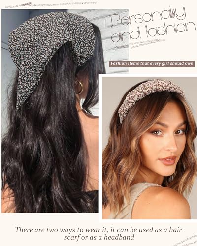 HAIMEIKANG Floral Bandana Headbands for Women Boho Hair Bandanas Scarf Triangle Kerchief Hair Bands Vintage Head Scarf(Beige + Blue + Brown) - color: Beige + Blue + Brown