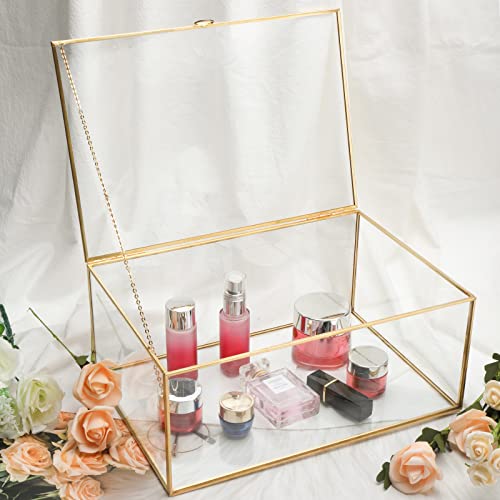 HighFree Vintage Glass Box with Lid - Clear Jewelry Glass Display Box Keepsake Box - Home Decor Decorative Box for Trinket Rings Bracelet (Gold, X-Extra Large) - color: Gold, size: X-Extra Large