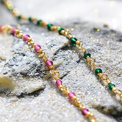 MTMY Gold Anklets for Women 14K Gold Plated Tiny Bead Anklet Colorful Tassel Foot Chain Dainty Adjustable Cute Summer Beach Boho Anklets Jewelry Gift - style: crystal-rose
