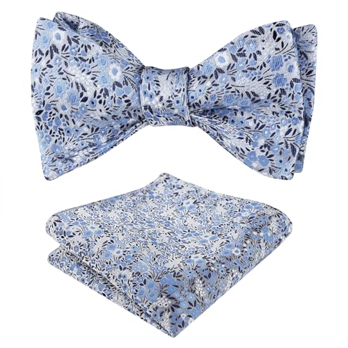 Alizeal Mens 2pcs Classic Floral Pattern Self-tied Bow Tie and Handkerchief Set - color: 045-navy/ Blue/ White