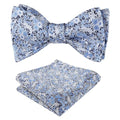 Alizeal Mens 2pcs Classic Floral Pattern Self-tied Bow Tie and Handkerchief Set - color: 045-navy/ Blue/ White