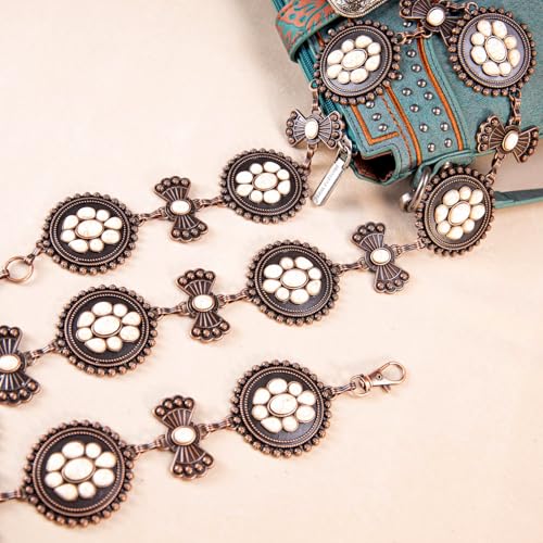 Montana West Rustic Couture's Large Western Concho Metal Belts for Women Cowgirl - color: White Sand