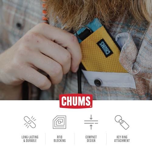 Chums Surfshorts Wallet - Solid Colors Collection, Lightweight Slim Wallet with RFID Blocking Card & Clear ID Window - Zippered Minimalist Wallet w/Key Ring - color: Black