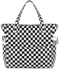 Bluboon Waterproof Beach Tote Pool Bags for Women Ladies Extra Large Carry On Bag With Wet Compartment for Weekender Travel - color: Checked Black White