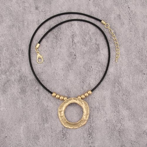 Boho Necklace for Women Adjustable Silicone Rope with Gold Beaded Pendant Chunky Handmade Vintage Jewelry - style: Bead Ring