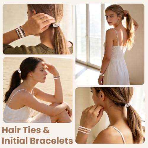 DIYDEC 12pcs Hair Ties Bracelet for Women Boho Braided Hair Ties No Damage Elastic Hair Bracelet Band for Girls Soft Thick Thin Long Curly Hair Accessories(Pearl) - color: white