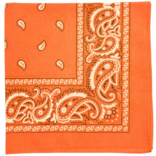 MDSTYLE 100% Cotton Bandana for Men & Women 22" x 22" Paisley Pattern Handkerchief Headband Scarf - color: Orange