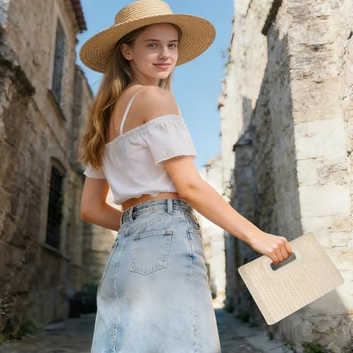 Beach Clutch Bag Straw Summer Clutch Purses for Women Handmade Woven Purse Detachable Gold Chain, Crossbody - color: Beige