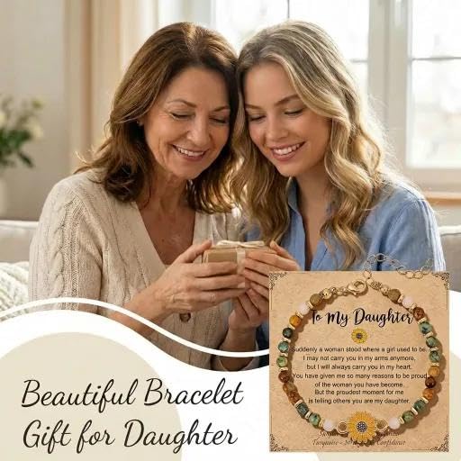 Sunflower Gifts for Women, Gifts for Women Bracelet, Symbol of Positivity Strength and Love, Inspirational Sunshine Jewelry, Birthday Christmas Thank You Gift, Friends Daughter Coworkers - style: Daughter