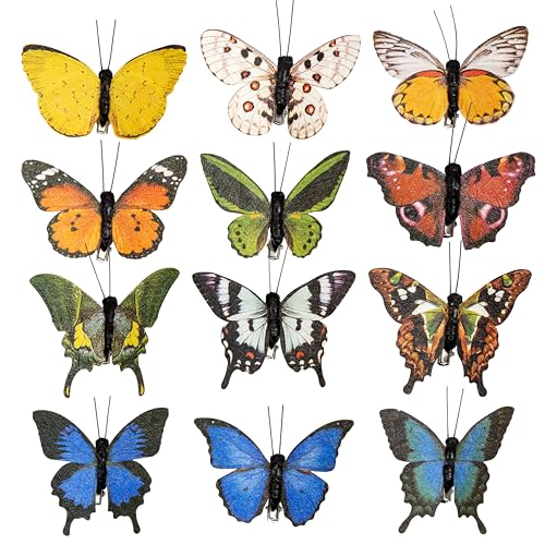Berfutall-Artificial 3D Butterfly Party Decorations Set of 12 with Clip 12 Color Ornaments for Christmas Tree (12Color I) - color: 12color I