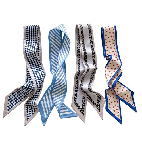 4/40 Pcs Hair Scarf for Women, 35"x2.36" Lightweight Silk Headband, Purse & Bag Scarves Gift Collection - color: Royal Blue