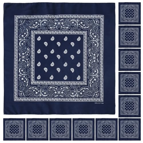Falari 12 Pack Bandanas Multipurpose Cotton Novelty Paisley Bandana Headband for Cowboy Men Women 22 x 22 - color: Navy
