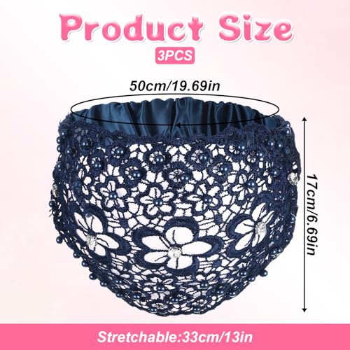 Tucnoeu 3pcs Boho-Chic Crystal & Pearl Embellished Wide Headbands, Wide Boho Pearl Headband for Wome, Floral Beaded Lace Elastic Headband Suitable for Daily Wear and Weddings Stylingvarious Holidays - color: Brown, blue, black