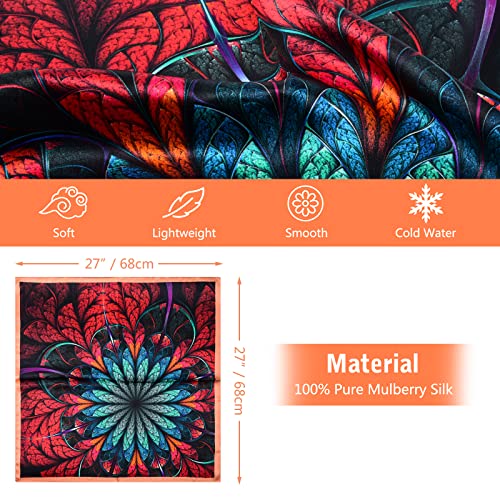 Stlvoll 100% Silk Head Scarf for Women - 27" Hair Scarves Satin Bandanas Square for Night Sleeping with Gift Packed - color: Blue/Red/Feather