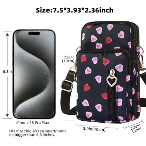 JANKS Small Crossbody Bag for Women - Mini Phone Purses with Crossbody Strap and Wallet - Nylon Arm Bag - color: C-cute Heart